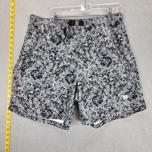 Topo Designs Shorts Mens 2XL Gray Camo Nylon Quick Dry Belted Outdoor Hiking